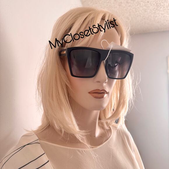 NEW Oversized Square Statement Black Sunglasses CHIC! 100% uva uvb Matte Frame